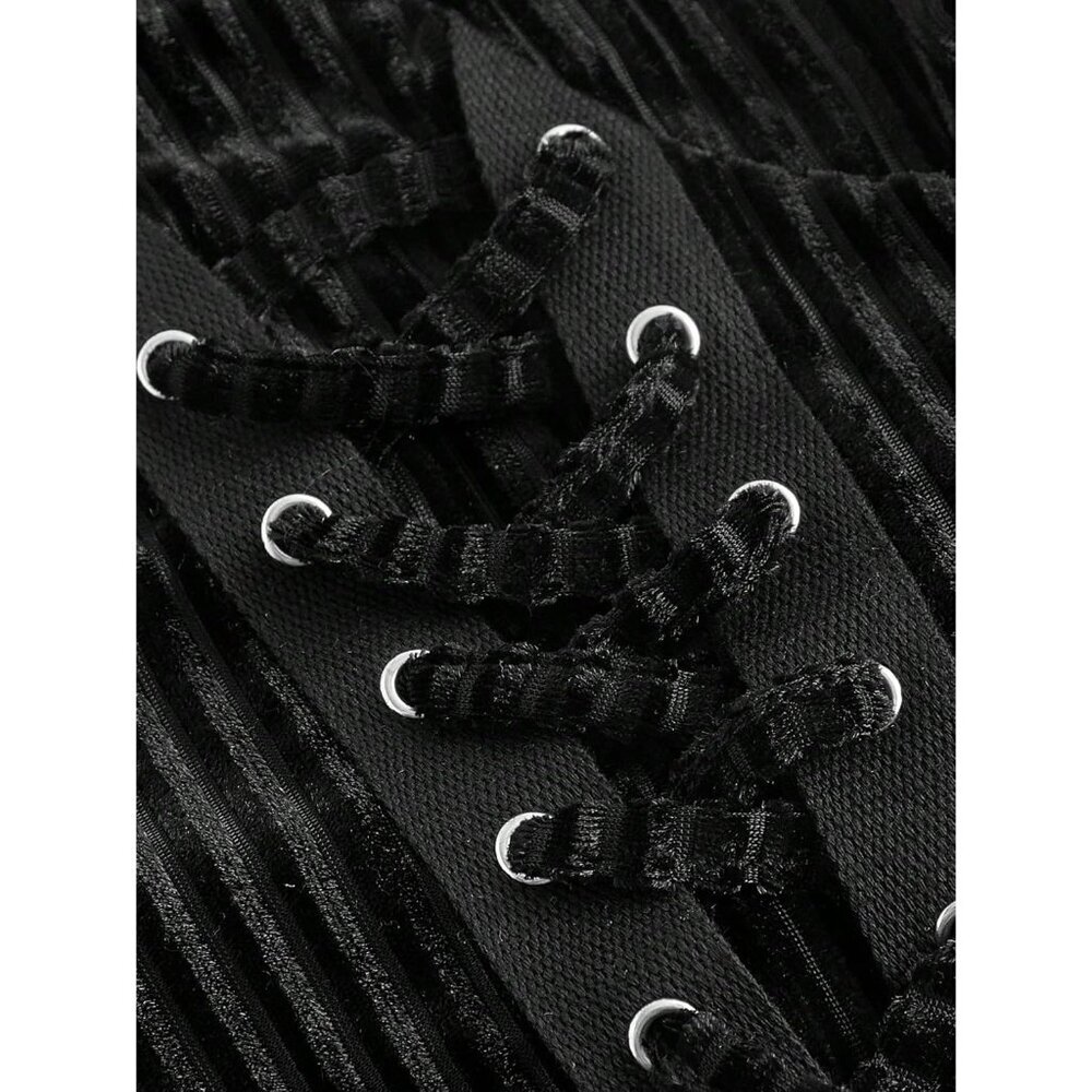 Women’s Plus Size Crop Top Lace Up Front Halter Open Back Casual Sleeveless - Picture 3 of 4